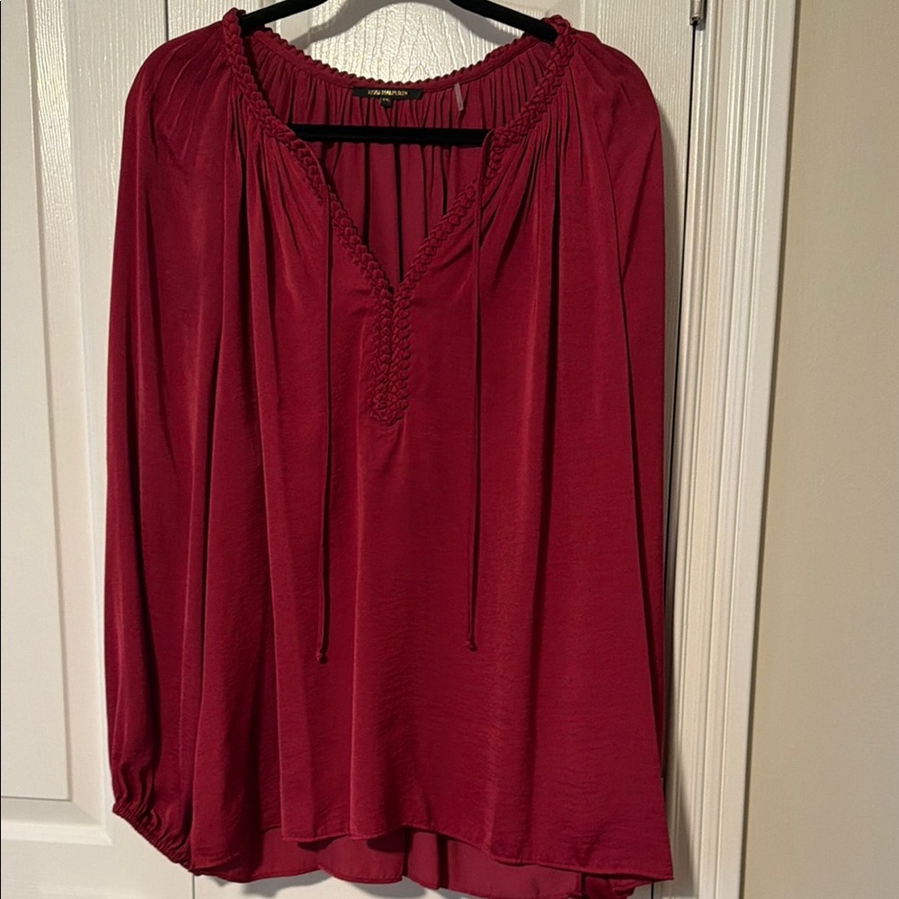 Kobi Halperin Burgundy Braided V-Neck Long Sleeve Tunic